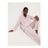 Lilac Flower Embroidered Striped Womens Matching Pyjamas