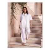 Linen Blend Broderie Wide Leg Trousers