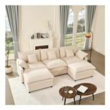 Litbird 274 Cm U-Shaped Linen Sofa Bed, Beige