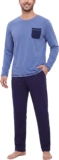 Litherday Mens Pyjamas Set Cotton Long Sleeve Crew Neck with Chest Pocket