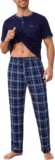Litherday Mens Pyjamas Set Cotton Short Sleeve Top with Checked Trousers