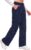 Litherday Wide Leg Trousers for Women Waffle High Waisted Casual Palazzo Pants Ladies Work Trousers Pleated Bottoms with Pockets S-XXL