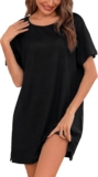 Litherday Womens Nightdress Cotton Short Sleeve Nightie Crew Neck Nightdress for Women Soft Breathable Sleepwear Ladies Nightshirt Loose Nightwear Loungewear S-XXL