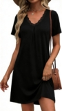 Litherday Womens Nightdress Short Sleeve Nighties Lace Nightgown for Ladies V Neck Lace Nightshirt Sleepshirts Loungewear S-XXL