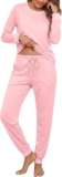 Litherday Womens Pyjamas Set Long Sleeve PJs Crew Neck Striped Cuffs
