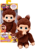 Little Live Pets Baby Monkey Minis Chikki Cherry. Interactive Pet Toy. 20 Sounds & Reactions. Soft Brown Fur. 7.4 Tall. Super Realistic. Feed, Nurture, React. Grippy Hands & Feet. Collect All 3