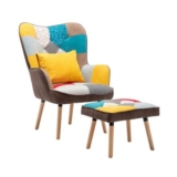 Living & Home Wingback Upholstered Armchair With Footrest & Cushion Free P&P