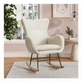 Livingandhome Comfy White Sherpa Rocking Chair with Armrests