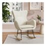 Livingandhome Comfy White Sherpa Rocking Chair with Armrests