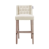 Livingandhome Set of 2 Linen Tufted Bar Stools with Wood Legs