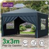 Loefme 3x3M Pop Up Gazebo Waterproof Windproof, Removable 4 Sides Cloths Garden Camping Tent – With Code – Sold by Loefme Global Store