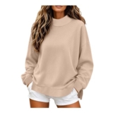 Loncvexy Womens Turtleneck Pullover Hoodie Beige