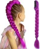Long Purple Braid Cosplay Hair Extensions Synthetic Fiber Box Braiding Hair 26 INCH Easy Claw Clip ponytail extension for Cosplay Halloween Costume (Purple, 26 Inch)