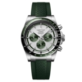 Longines Conquest 42mm Green rubber Strap Chronograph Automatic Mens Watch