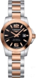Longines L3.276.5.56.7 Sport Collection Conquest Ladies Black Dial Rose Gold Steel Watch