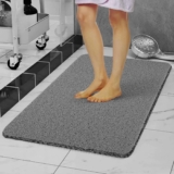 Loofah Shower Mat Non Slip Anti Mould 60×40 cm With Shower Puff PVC Machine Washable Bath Mats for Inside Outside Rectangular (Gray)