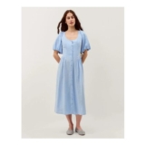 Lottie Puff Sleeve Linen Blend Midi Dress Blue