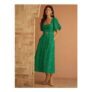 Love & Roses Green Tufted Palm Puff Sleeve Midi Dress
