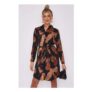 Love Sunshine Brown Abstract Print Black Mini Shirt Dress