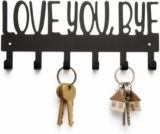 Love You Bye Sign Key Holder Hook 25.3×10.5cm Key Holder Wall Mount with 6 Hooks Cute Home Decor Metal Hanging Hook for Entryway Rustic Welcome Sign for Wall, Perfect Housewarming Gift