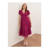 Lovedrobe Fuchsia Short Sleeve Floral Burnout Midi Dress