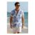 Lovii Men Fern Print Short Sleeve Summer Beach Shirt Blue