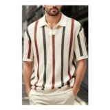 Lovii Men Summer Knit Polo Minimal Stripe Top