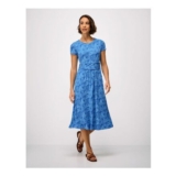 Lucy Short Sleeve Jersey Midi Dress in Blue Palm Print