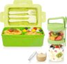 Lunch Box, Leakproof Bento Lunch Box Adults Kids, Microwavable Lunchbox with Cutlery, Breakfast Yogurt Cereal Cup, 1300ml Packed Lunch Containers for Work,School,Picnic (Green)
