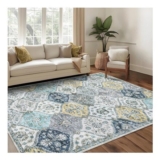 LuxFocus Vintage Living Room Moroccan Low-Pile Rug, 200×290 Cm, Blue/Yellow