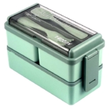 Lychico Lunch Box, 1400ml Bento Box with Spoon Fork, Stackable 2 Layer 3 Compartments Leak Proof Japanese Lunch Box