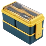 Lychico Lunch Box, 1400ml Bento Box with Spoon Fork, Stackable 2 Layer 3 Compartments Leak Proof Japanese Lunch Box