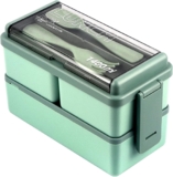 Lychico Lunch Box, 1400ml Bento Box with Spoon Fork, Stackable 2 Layer 3 Compartments Leak Proof Japanese Lunch Box, Meal Prep Container Box for Adults Kids Students Office Microwave Dishwasher Safe