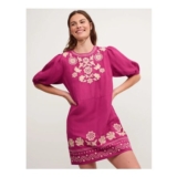Lydia Embroidered Linen Blend Mini Dress Pink