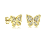 Lynizo 8mm Gold Butterfly Stud Earrings with Zirconia