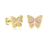 Lynizo 925 Sterling Silver Pink Butterfly Stud Earrings