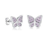 Lynizo Girls Small Sterling Silver Purple Butterfly Earrings