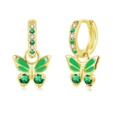 Lynizo Green 925 Silver Butterfly Drop Earrings for Women
