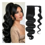 MAHKOTAKU Body Wave Ponytail Human Hair, Natural Black, 24 Inch