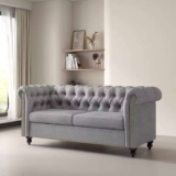 MCC Direct Victoria Large 2 Seater Chesterfield Sofa Button Back Linen Fabric Couch with Raised Base w/code Mcc Outlet Store UK stock