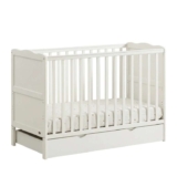 MCC Direct White Wooden Orlando Baby Cot Bed and Rollaway Drawer and Aloe Vera Water Repellent Mattress with code