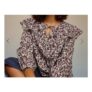 M&Co Berry Purple Floral Print Tie Neck Blouse