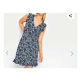 M&Co Blue Floral Print Frill Sleeve Mini Dress (Size 10 Only )