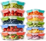 MEETOZ 10 Pack Glass Meal Prep Containers, Airtight Glass Food Containers, Stackable Food Storage Containers Set with Lids,BPA-Free, for Microwave, Oven, Freezer and Dishwasher (Colorful)