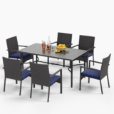MFSTUDIO Outdoor Dining Furniture Set, 6 Rattan Chairs and A Rectangular Table with Umbrella Hole, Garden Table and Chairs Set 6, Patio Dining Set Weather Resistant