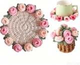 MIGIFTDY Handmade Flower Crochet Coasters, Floral Crochet Drink Coasters for Tabletop Protection, Anti-Slip Heat-Resistant Cup Mats for Home Decor, Kitchen, Living Room, Office