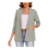 MINTLIMIT Cotton Linen Blazer for Women, Notched Lapel, Grey, L