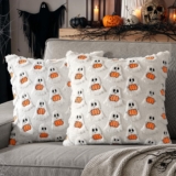 MIULEE Halloween Decorations Cushion Covers 40x40cm Spooky Ghost Pumpkin Decor Soft Cushion Covers for Sofa Cushions Festive Home Decor White Orange