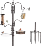 MIXXIDEA Bird Feeder Station Kit, Bird Feeders Pole with 5-Prong Base, Multifunctional Birds Feeders Stand for Outdoors, with Hooks, Feeders, Bath Tray, Easy to Use, 1 Set in Black (Set of 3 feeders)