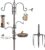 MIXXIDEA Bird Feeder Station Kit, Bird Feeders Pole with 5-Prong Base, Multifunctional Birds Feeders Stand for Outdoors, with Hooks, Feeders, Bath Tray, Easy to Use, 1 Set in Black (Set of 3 feeders)